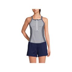 Make a splash at the beach or pool with this women's Lands' End high neck zip front short tankini swim top.Click on this WOMEN'S GUIDE to find the perfect fit and more!Kohl's Lands' End Women's Swim Size Chart Make a splash at the beach or pool with this women's Lands' End high neck zip front short tankini swim top.Click on this WOMEN'S GUIDE to find the perfect fit and more!Kohl's Lands' End Women's Swim Size Chart FEATURES Soft bra cups Full coverage Bust minimizer Wireless UPF 50 sun protection Zipper front High necklineFIT & SIZING Non adjustable strapsFABRIC & CARE Nylon, spandex Hand wash Imported Size: 10. Color: Mixed Stripe. Gender: female. Age Group: adult. Stretch Top For Water Sports In Summer, Fitted Tops For Water Sports In Summer, Casual Tankini For Beach Season, Summer Racerback Tankini For Pool, Casual Vacation Tankini For Swimming, Beachwear Tankini For Water Sports With Racerback, Casual Tankini With Upf 50+ For Spring, Casual Sports Tankini For Beach Season, Sporty Tankini For Spring Vacation