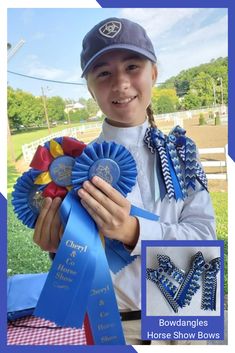 At horse shows, equestrian style, eye catching equestrian bows,  excellent riding, plus a good horse or pony help young riders win championship ribbons.  Hard work, focus, and style make all the difference.  So do Bowdangles Horse Show Bows! Horse Riding Competition, Horse Riding Vs Football, Equestrian Ribbons