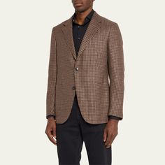 ZEGNA "Fairway" sport coat in houndstooth Notched lapels Two-button closure Chest welt pocket Side patch pockets Unfinished sleeves Double-vented back Wool/mulberry silk Made in Italy Business Blazer With Notch Lapel And Houndstooth Pattern, Business Casual Houndstooth Sport Coat With Notch Lapel, Business Casual Houndstooth Notch Lapel Sport Coat, Brown Business Blazer With Patch Pockets, Business Tweed Jacket With Houndstooth Pattern And Suit Collar, Business Casual Houndstooth Sport Coat, Luxury Business Blazer With Houndstooth Pattern, Semi-formal Wool Sport Coat With Houndstooth Pattern, Wool Sport Coat With Houndstooth Pattern For Semi-formal