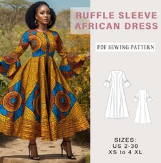 Digital sewing pattern for Jacket Front Zipper African Dress. ✔️ US Sizes: 2, 4, 6, 8, 10, 12, 14, 16, 18, 20, 22, 24, 26, 28, 30 ✔️ Standard sizes: XS, S, M, L, XL, 2XL, 3XL, 4XL/5XL ✔️These templates are suitable for A4, A0 and US Letter size paper. When you purchase this pattern, you will receive a digital (pdf) sewing pattern and instructions. Once your payment processes, you will automatically receive a download links of pattern files. If you have any problem accessing the files, please don African Dress Patterns For Sewing, Traditional Dress African, African Traditional Dress, African Kimono, Wax Print Dress, Front Zipper Dress, South African Traditional Dresses, Kitenge Designs, African Traditional Wear