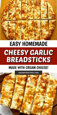 easy homemade cheesy garlic bread sticks made with cream cheese are the perfect appetizer to serve