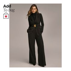 in stock Elegant Ankle-length Pantsuit For Night Out, Elegant Leather Pants For Fall, Elegant Fall Pantsuit With Straight Pants, Elegant Party Pants With Belt Loops, Evening Pantsuit With Trousers For Fall, Chic Fall Pantsuit With Belt Loops, Elegant Wide Leg Pants With Belt Loops For Fall, Elegant Long Pants For Fall, Elegant Fall Pantsuit With Ankle-length Pants