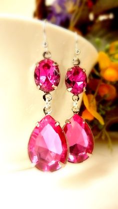 Fuchsia Hot Pink Earrings Teardrop Drop October by Dewdropsdreams, $26.00 https://www.etsy.com/listing/125108605/fuchsia-hot-pink-earrings-teardrop-drop Elegant Pink Bridal Earrings For Celebration, Pink Dangle Jewelry For Anniversary, Pink Teardrop Chandelier Earrings For Gift, Pink Dangle Chandelier Earrings For Wedding, Pink Earrings For Valentine's Day Celebration, Pink Teardrop Bridal Earrings For Party, Pink Long Drop Earrings For Party, Pink Drop Crystal Earrings For Wedding, Elegant Pink Teardrop Earrings For Party