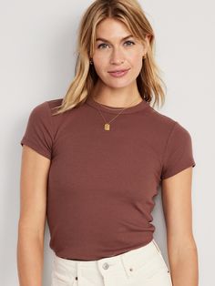 Fitted Rib-Knit Cropped T-Shirt for Women | Old Navy Brown T Shirt Outfit, Teacher Barbie, 2024 Wishlist, Brown T Shirt, Brown Tshirt, Crop T Shirt, Cropped T Shirt, T Shirt And Jeans, Tshirt Outfits