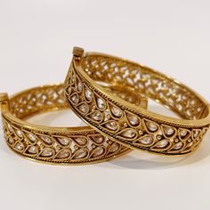 Gold plated Polki openable bangle pair/Statement Kada/Kundan Bangles/Bridal Bangle/Indian Wedding/Pakistani/Punjabi Bangles Bridal, Statement Bracelets, Wedding Pakistani, Kundan Bangles, The Bangles, San Ramon, Bangles Indian, Bridal Bangles, Indian Wedding