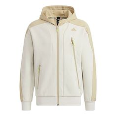 Adidas Training logo Sports Contrasting Colors Hooded Jacket Creamy White H39238 (Men's) Sportswear Track Jacket With Adjustable Hood, Sporty Fleece Hooded Jacket With Ribbed Cuffs, Sporty Fleece Track Jacket With Adjustable Hood, White Adidas Hooded Track Jacket, Outdoor Hoodie Track Jacket With Ribbed Cuffs, Outdoor Track Jacket With Hoodie And Ribbed Cuffs, Outdoor Track Jacket With Ribbed Cuffs And Hoodie, Sporty Adidas Hooded Track Jacket, Sporty Hoodie With Ribbed Cuffs For Outdoor