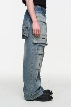 Experience the perfect blend of style and utility with the Layered Utility Washed Jeans from BLIND/NO PLAN's Spring/Summer '24 collection. Made from 95% cotton and 5% polyester, these oversized blue jeans offer comfort and durability. The male model is wearing a size L (1.85m / 6'1''ft and 64kg / 141lbs). Suitable for machine wash or hand wash under 40°C. Avoid bleach and iron reversed at low temperature. Size Waist (cm) Hip (cm) Length (cm) Thigh (cm) XS 72 90 106 48 S 80 98 110 52 M 84 102 112 Urban Cargo Jeans With Five Pockets For Summer, Summer Rigid Denim Jeans With Pockets, Washed Blue Cargo Jeans For Summer Streetwear, Baggy Jeans With Multiple Pockets For Summer, Summer Streetwear Denim Blue Cargo Pants, Summer Jeans With Multiple Pockets For Streetwear, Summer Streetwear Jeans With Multiple Pockets, Summer Denim Cargo Jeans With Multiple Pockets, Summer Denim Cargo Pants With Multiple Pockets