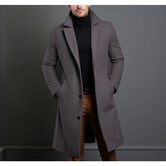 Season:Fall  Winter; Fabric:Polyester; Sleeve Length:Long Sleeve; Gender:Men's; Style:Streetwear,Fashion,Casual; Occasion:Outdoor,Going out,Daily Wear; Placket:Double Breasted; Pattern:Plain; Neckline:Lapel; Outerwear Type:Long Trench Coat,Winter Coat,Overcoat; Listing Date:09/14/2023; Bust:; Length:; Shoulder Width:; Sleeve: Business Casual Sweater Coat For Fall With Long Sleeves, Single Breasted Long Winter Outerwear, Winter Long Single Breasted Outerwear, Winter Long Single-breasted Outerwear, Long Single-breasted Winter Outerwear, Gray Long Outerwear With Pockets, Long Gray Outerwear With Pockets, Fall Solid Color Wool Coat, Business Casual Outerwear With Lapel Collar For Fall