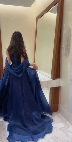 Blue Long Prom Dress, Blue Organza, Strapless Prom Dresses, Classy Prom Dresses, Spaghetti Strap Prom Dress, Prom Inspo, Prom Dress Inspiration, Formal Party Dress, Pretty Prom Dresses