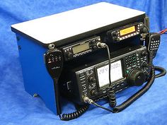 an amateur radio set up on a blue background