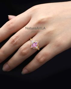 Long Hexagon Cut Pink Amethyst Ring Natura Inspired Amethyst Leaf Wedding Ring Antique Amethyst Promise Ring Vintage Bridal Anniversary Ring - Etsy Pink Amethyst Anniversary Ring, Pink Amethyst Rings With Accent Stones, Pink Amethyst Rings For Gift, Emerald Cut Pink Sapphire Jewelry Gift, Emerald Cut Pink Sapphire Promise Ring Jewelry, Wedding Rings With Diamond Cut Pink Sapphire, Pink Gemstone Flower Ring For Wedding, Fine Jewelry Pink Amethyst Ring For Gift, Pink Gemstone Flower Wedding Ring