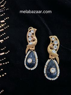 Lightweight handmade earrings from Jaipur, fusion of traditional Indian craftsmanship and contemporary elegance. Blue Temple Jewelry Style Drop Earrings, Elegant Blue Earrings For Festivals, Elegant Blue Earrings For Festive Occasions, Blue Stone Work Temple Jewelry Earrings, Blue Temple Jewelry Earrings For Gift, Handmade Chandbali Jewelry For Formal Events, Festive Jewelry With Stone Work, Handmade Chandbali Jewelry For Formal Occasions, Handmade Blue Elegant Danglers