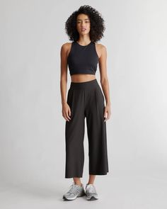 Performance Tech Wide Leg Pant Sporty Stretch Wide Leg Ankle-length Pants, Sporty Stretch Ankle-length Wide Leg Pants, Versatile Ankle-length Wide Leg Pants, Athleisure Elastane Pants With Pockets, Elastane 4-way Stretch Yoga Pants With Side Pockets, Athleisure Pants With Pockets, Sleek Solid Color 4-way Stretch Pants, Versatile Stretch Wide-leg Activewear Pants, Athleisure Elastane Pants With Side Pockets