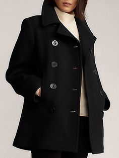 Faux Fur Coats For Women Black Trench Coats Front Button Long Sleeves Winter Coat Black Wool Coat With Button Cuffs For Business, Classic Black Wool Coat With Double-breasted Buttons, Black Wool Coat With Button Cuffs For Work, Black Wool Coat With Double-breasted Buttons, Business Black Double-breasted Pea Coat, Classic Black Double-breasted Wool Coat, Black Double-breasted Wool Coat For Work, Black Long Wool Coat With Double Button Closure, Black Double-breasted Peacoat For Business