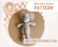 a crocheted teddy bear sitting on top of a brown and white checkered background