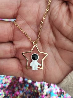 "💜Show your love for BTS with this stylish Jin inspired \"The Astronaut\" necklace! 💜The chain is 18 inch plated brass. It's the perfect accessory for any fan of BTS, and makes a great gift for any occasion. 💜 Whether you're wearing it to a concert or just showing off your love for BTS, this necklace is sure to make a statement. 💜Order yours today and let everyone know you're a proud member of the BTS ARMY! 💜Enjoy free domestic shipping! Starting 12/28/22 all items will ship out next day. I Trendy Sterling Silver Charm Necklace As A Gift, Trendy Customized Metal Jewelry, Rose Gold Alloy Jewelry Gift, Trendy Rose Gold Charm Necklace For Gift, Cute Adjustable Metal Necklaces, Trendy White Jewelry For Personalized Gift, Adjustable Cute Metal Necklaces, Cute Round Charms Jewelry, Trendy Personalized Jewelry Gift