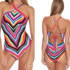 Nwot Brand: Trina Turk Size: 6 Color: Multicolored Style: Louvre Stripe Reversible High Neck One Piece Swimsuit. Vibrant Abstract Stripes To A Solid Color. Non-Removable Cups, Full Bottom Coverage, And Corset Tie Back. Colors And Textures May Vary Slightly From Photos All Offers Are Welcome! Bundle For The Best Savings! Thank You For Stopping By Our Closet!! Sleeveless Stretch Multicolor One Piece, Multicolor Lined Swimsuit For Poolside, Multicolor Lined One Piece For Poolside, Multicolor One Piece With Lined Body For Poolside, Multicolor Halter Neck Bodysuit For Swimming, Multicolor One-piece Swimsuit For Spring, Multicolor Halter Neck Bodysuit For Poolside, Multicolor Halter Neck Bodysuit For Vacation, Multicolor Spring One Pieces For Swimming