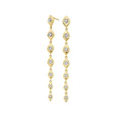 These Graduated Round Diamond Dangle Earrings are crafted in 14K yellow gold and feature approximately 0.33 carats of brilliant cut diamonds. Dazzling Single Cut Diamond Drop Earrings, Dazzling Yellow Gold Earrings With Single Cut Diamonds, Long Drop Diamond Earrings For Anniversary, Long Drop Diamond Cut Earrings, Long Drop Diamond Cut Diamond Earrings, Gold Linear Earrings With Diamond Accents, Classic Long Drop Diamond Earrings With Accents, Timeless Yellow Gold Dangle Diamond Earrings, Timeless Yellow Gold Diamond Dangle Earrings