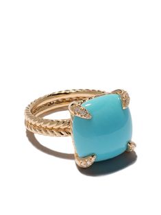 Shop David Yurman 18kt yellow gold Châtelaine turquoise and diamond ring Turquoise And Diamond Ring, Five Golden Rings, 2022 Jewelry, Jewelry By Brand, Makeup Tips For Older Women, Golden Rings, Zsa Zsa, Turquoise And Gold, Jewelry Diamonds