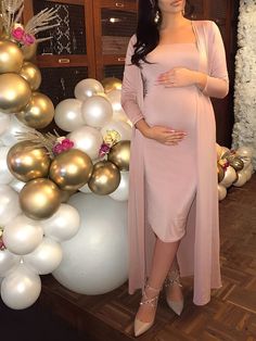 Momyknows Pink Bright Wire Long Sleeve 2-in-1 Glitter Bodycon Party Cute Baby Shower Plus Size Cardigan Set Maternity Midi Dress Vestidos Para Baby Shower, Maternity Dresses For Baby Shower, Plus Size Cardigan, Shower Outfits, Strapless Bodycon Dress, Maternity Midi Dress, Cute Maternity Outfits, Stylish Maternity Outfits, Baby Shower Outfit