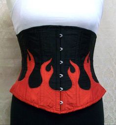 Flames! Strapless Fitted Corset Dress For Costumes, Strapless Corset With Corset Back For Costume, Halloween Overbust Fitted Corset Belt, Gothic Strapless Fitted Corset, Gothic Fitted Strapless Corset, Strapless Fitted Corset Belt For Costume Party, Fitted Strapless Corset Belt For Costume Party, Fitted Cosplay Corset With Boning, Black Costume Corset With Corset Back