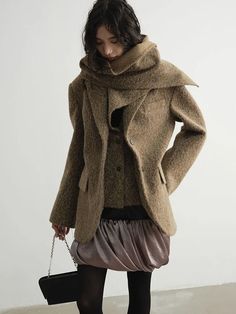 Masterdie Fuzzy Scarf Coat Scarf Coat, Fuzzy Scarf, Pu Skirt, Arcana Archive, Wool Wrap Coat, Wrap Coat, Collared Coat, Woolen Coat, Wool Suit