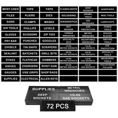 several different types of labels and numbers on a white background