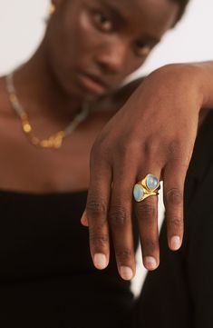 A striking stone is nestled in an organically shaped setting to give this 18-karat-gold vermeil ring a natural feel. Exclusive US retailer Recycled sterling silver/recycled 18k-gold plate/green onyx, aquamarine, or pink quartz Imported Recipient of the Butterfly Mark certification, which identifies luxury brands that adhere to social and environmental best practices This brand meets Nordstrom Responsible Brands criteria: brand adheres to responsible social and environmental practices Monica Vinader, Green Onyx, Pink Quartz, Recycled Sterling Silver, Luxury Brands, Gemstone Ring, Gold Vermeil, Products I Love, Gold Plate