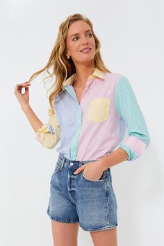 Multi Stripe Boyfriend Shirt | The Shirt by Rochelle Behrens Blue Outfit Men, Striped Boyfriend Shirt, Post Op, Retro Clothing, Boyfriend Shirt, Summer Fashion Trends, Blue Outfit, Summer Staples, Retail Therapy