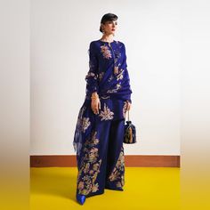 Blue Pakistani Indian Dress ** Bag Not Included Blue Dresses For Festive Occasions, Blue Evening Dress For Festive Occasions, Blue Formal Festive Dress, Formal Blue Festive Dress, Festive Blue Formal Dress, Hussain Rehar, Indo Western Gown, Matching Separates, Navy Blue Print