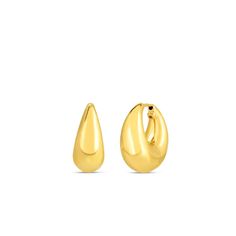 Roberto Coin Jewelry - Huggie Hoop 18K Yellow Gold Earrings | Manfredi Jewels Modern Clip-on Huggie Earrings, Gold Teardrop Huggie Earrings Fine Jewelry, Gold Teardrop Hoop Earrings With Polished Finish, Contemporary Yellow Gold Teardrop Earrings, Contemporary Teardrop Yellow Gold Earrings, Elegant Gold-tone Hoop Huggie Earrings, Modern Gold-tone Huggie Earrings, Chic Yellow Gold Single Huggie Earring, Modern Gold-tone Huggie Earrings For Pierced Ears