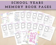 printable school years memory book pages with the text overlay that reads, back to school