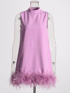 This lovely dress is adored by all fashionistas. Minimalist style, sleeveless and with a feather hem for the special touch of glamour. Feather Party, Streetwear 2023, 2023 Summer Fashion, Mini Summer Dress, Female Streetwear, Fur Dress, Modern Womens Fashion, Womens Trendy Dresses, Purple Mini Dresses