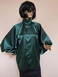 "This is a very stylish Womens Satin blouse. It is comfortable and cozy. Made for a free flowing fit. Great for all year around and for any special occasion or casual day can be dressed up or dressed down. SIZE CHART SIZE S - US 6, UK 8, EU 36 bust: bust around 34.5\"/90cm Waist: waist around 27.5\"/70cm Hips: hips around 34.5\"/90cm SIZE M - US 8, UK 10, EU 38 bust: bust around 37.5\"/95cm Waist: waist around 29.5\"/75cm Hips: hips around 37.5\"/95cm SIZE L - US 10, UK 12, EU 40 bust: bust arou Party Blouse With Blouson Sleeves, Fall Silk Collared Blouse, Evening Satin Blouse With Blouson Sleeves, Fitted Satin Blouse For Fall, Satin Tops For Office In Fall, Chic Satin Blouse For Fall, Long Sleeve Blouse With Satin Finish For Party, Fall Party Silk Blouse, Fitted Satin Shirt For Fall