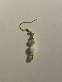 Handmade earrings made with pink and white beads, pearls, and gold hardware. Smaller drop earring, about 2 inches in length. White Pearl Beaded Earrings With Dangling Beads, White Teardrop Pearl Drop Beaded Earrings, White Beaded Dangle Pearl Earrings, White Pearl Beaded Drop Earrings, White Pearl Drop Beaded Dangle Earrings, White Pearl Drop Beaded Earrings, Pink Pearl Jewelry With Dangling Beads, White Pearl Earrings With Dangling Beads, White Pearl Beaded Dangling Earrings