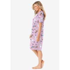 Enjoy ultimate comfort with our Short Print Sleepshirt, made from pure cotton for a soft and cozy feel. Features fun and whimsical prints that bring a touch of joy to your bedtime routine. Relax in style with a ribbed V-neck and short sleeves designed for optimal sleeping comfort. The A-line shape offers a relaxed fit that allows for easy movement and a carefree feel. Perfect for lounging around the house or snuggling up at night, this sleepshirt combines comfort with style. Ideal 40" length pro Cute Printed Cotton Sleepwear, Multicolor Cotton Sleepwear With Cartoon Print, Cute Cotton Sleepwear With Relaxed Fit, Cartoon Print Cotton Sleepwear, Cotton Cartoon Print Sleepwear For Pajama Party, Comfortable Cotton Nightgown For Lounging, Printed Relaxed Fit Sleepwear For Sleepover, Casual Cotton Sleepwear With Cartoon Print, Casual Cartoon Print Cotton Sleepwear