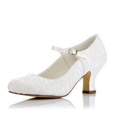 Women's Bridal Shoes Closed Toe 2.4'' Block Mid Heel Satin Pumps Wedding Shoes - florybridal White Wedding Shoes With Round Toe, Medium Width, Formal White Low Heel Mary Janes, Classic Closed Toe Wedding Shoes With Heel Strap, Elegant White Block Heel Mary Janes, Elegant White Mary Janes With Block Heel, Elegant White Pointed Toe Mary Janes, Elegant White Ankle Strap Mary Janes, White Elegant Ankle Strap Mary Janes, Cream Low Heel Block Heels Medium Width