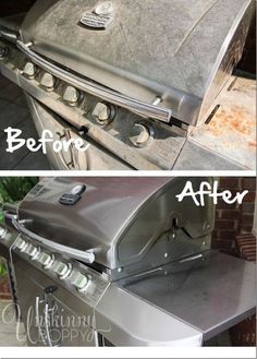 before and after photos of an outdoor grill cleaning job with the best father's day gift ever