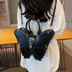 color: Black Embroidered Backpack, Butterfly Embroidery, Cute Tote Bags, Teenager Outfits, Wallet Fashion, Butterfly Design, Black Backpack, Modern Woman, Backpack Bags