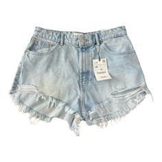 Nwt Blue Denim Summer Shorts Hot Pants By Zara Size 8 Condition Is Brand New. Please Refer To Pictures For Exact Condition. Feel Free To Ask Any Questions, I’ll Be Glad To Answer. Cheap Zara Blue Jean Shorts, Cheap Mid-rise Shorts From Zara, Ripped Cotton Bottoms In Washed Blue, Relaxed Fit Ripped Washed Blue Bottoms, Washed Blue Ripped Relaxed Fit Bottoms, Mid-rise Denim Blue Bottoms With Frayed Hem, Blue Ripped Cotton Bottoms, Ripped Blue Cotton Bottoms, Zara High Waist Light Wash Jeans