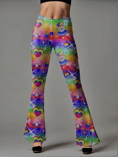 Clown Party Flare Bottoms - In Control Clothing Kawaii Clown, Clothing Kawaii, Flare Bottoms, Clown Party, Kidcore Aesthetic, Leggings Style, High Waisted Flares, Aesthetic Clothing, Leggings Fashion