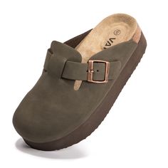 PRICES MAY VARY. 【Matching】:Platform Suede Clogs has always been a fashion favorite. Whether worn with pants or skirts, having a different style and aesthetic. 【Slip-On】:Cork footbed clogs are ergonomically designed, using adjustable metal buckle that allows you to adapt to the width of your foot, easy to slip on and take off, saving time for your travel. 【Material】:Women’s Platform Suede clogs are made of suede leather fabric, and the sole is EVA material, which is soft and non-slip,Easy to cop Shoes For Women Comfortable, Black Heels Clogs & Mules, Close Toed Shoes For Work, Winter Shoes For Women Aesthetic, Winter Church Shoes Women, Slip On Fall Shoes, Comfy Cute Shoes, Clog Slippers Outfit, Fall Slip On Shoes