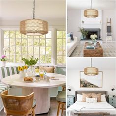 four pictures of different rooms with furniture and decor