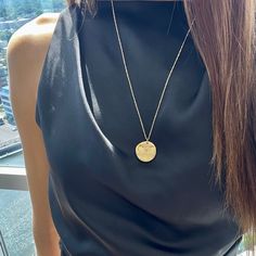 Details: BRASS HAND DIPPED IN 14K GOLD PLATE ON 18" BIG LINK CHAIN REVERSIBLE SHOWN NEXT TO CARI BUTTERFLY FOR SIZE Disc Necklace, Pendant Gold, Samara, Chain Link Necklace, Fashion Advice, Link Chain, Gold Pendant, Gold Filled, Chain Necklace