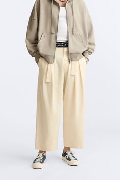 LIMITED EDITION BELTED PANTS Casual Wide-leg Pants With Belted Cuffs, Zara Tapered Leg Cotton Pants, Zara Cotton Tapered Leg Pants, Summer Relaxed Fit Parachute Pants With Belt Loops, Casual Wide Leg Belted Pants, Casual Relaxed Fit Belted Pants, Casual High-waisted Pants With Belted Cuffs, Business Casual Cotton Wide Leg Pants With Belt Loops, Zara Cotton Ankle-length Pants