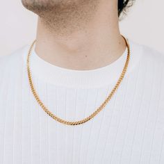 Gold 5mm Cuban Curb Chain Necklace For Men or Women - Necklace - Boutique Wear RENN Cuban Link Necklace With Box Chain As A Gift, Cuban Link Necklace With Cable Chain As A Gift, Cuban Link Necklace As A Gift, Cuban Link Necklace With Box Chain For Gift, Minimalist Cuban Link Necklace With Box Chain, Minimalist Cuban Link Necklace With Adjustable Chain For Everyday, Classic Cuban Link Necklace With Adjustable Chain For Everyday, Everyday Stainless Steel Snake Chain Necklace, Everyday Stainless Steel Cuban Link Necklace