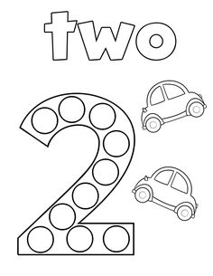 the number two coloring page with cars and numbers to print out for todd's birthday