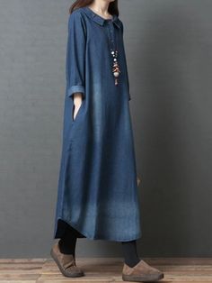 Loose Denim Shirt Maxi Dresses Fall Denim, Maxi Shirt Dress, Denim Shirt Dress, Long Shirt Dress, Maxi Dress Blue, Shirt Skirt, Long Shirt, Types Of Skirts, Denim Shirt