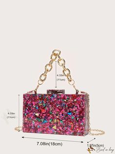 BirdinBag - Sequin Mini Box Bag with Chain Strap: Elegant Purse for Weddings, Proms, and Parties Rectangular Evening Bag With Chain For Events, Rectangular Chain Evening Bag For Events, Handheld Clutch With Chain Strap For Gift, Rectangular Chain Bag As Gift, Rectangular Box Bag With Chain Strap For Parties, Pink Rectangular Clutch With Chain Strap, Rectangular Clutch With Chain For Gift, Square Party Clutch With Chain Strap, Party Rectangular Box Bag With Chain Strap