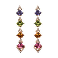 The colorful Confetti Veil earrings are chic and fun earrings with an intricate design and an out-of-the-box attitude. These flamboyant and colorful earrings can complement almost any attire, especially monochromes that need a pop of color. This is the perfect gift for the person in your life who wants more out of life. Luxury Multicolor Earrings For Evening, Formal Multicolor Gemstone Earrings, Luxury Multicolor Earrings For Formal Occasion, Elegant Multicolor Earrings For Evening, Luxury Multicolor Drop Earrings, Elegant Multicolor Earrings For Formal Occasions, Elegant Multicolor Multi-stone Earrings, Formal Multicolor Earrings, Fusion Multi-stone Earrings For Party